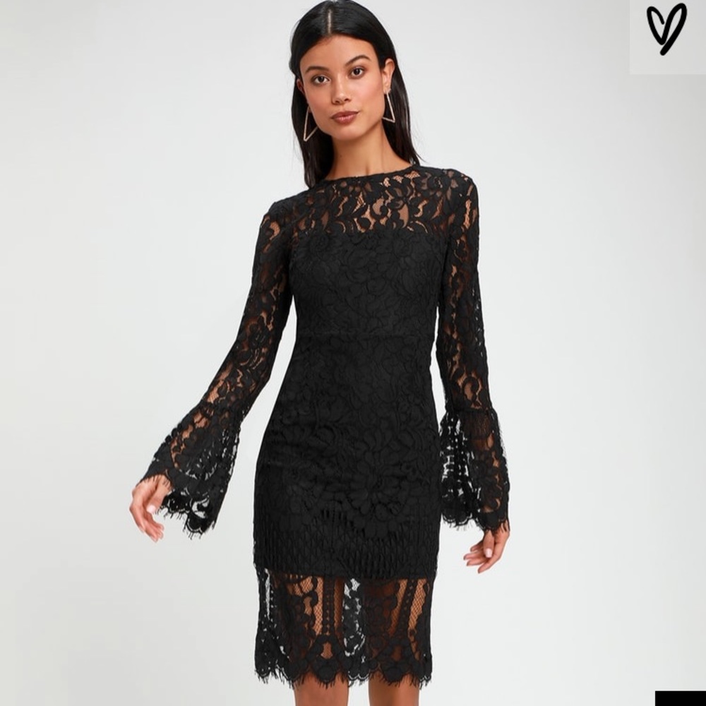 Lulus Black Lace Long Sleeve Midi Dress